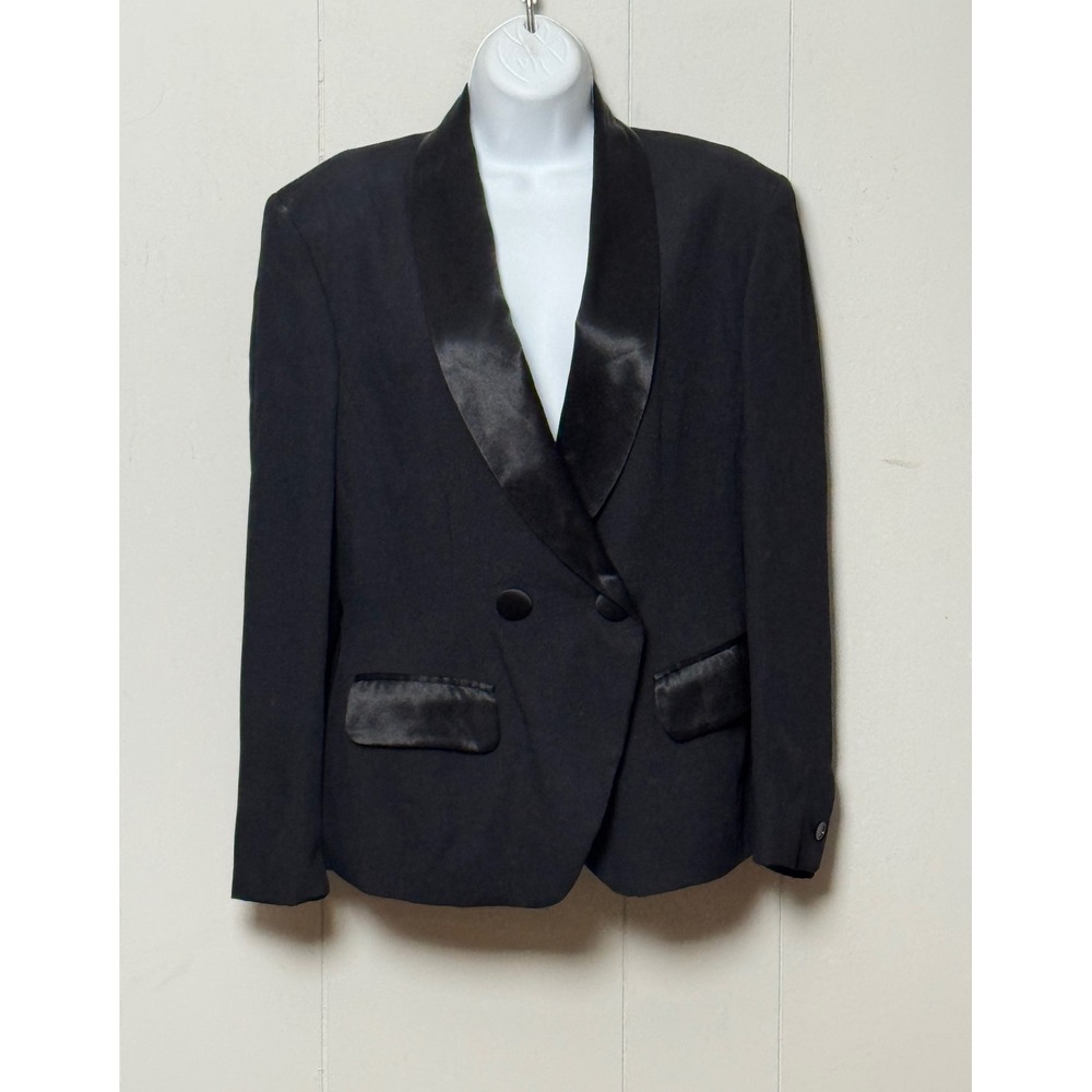 Hugo Buscati Milano Women's Black Tuxedo Blazer Satin Shawl Lapel Size 8